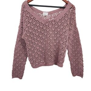 Nicole‎ Miller Artelier Mauve Blush Cropped Open Knit Chunky Sweater Size Large